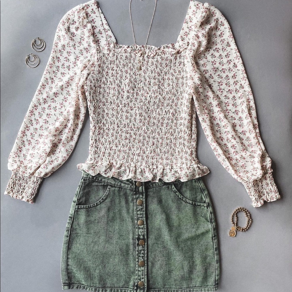 Green Denim Button Up Skirt - Picture 2 of 8